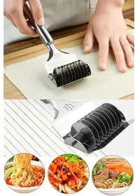 Resim Rotanev Paslanmaz Çelik Erişte Makinasi Makarna Kesici Dilimleyici Kafes Rulo Hamur Kesici Gri 