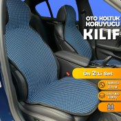 Resim Koltuk Kılıfı Minder Çizgili Siyah Mavi 2+1 Ön Arka Set 