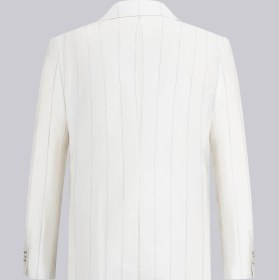Resim Hatemoğlu Beyaz Slim Fit Sivri Yaka Çizgili Keten Casual Takım Elbise Beyaz 