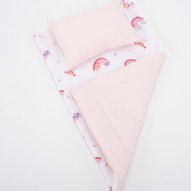 Resim Alt Açma Matı ve Yastık - Çift Taraflı - Bebe Pembe Petek - Pembe Gökkuşağı 