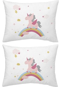 Resim Makiteks Pamuk Unicorn Atlar Gökkuşağı 2 Adet 50x70 Yastık Kılıfı 