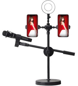 Resim TechnoStation Çekim Işıklı Telefon Tutucu Makyaj Işığı Live Profesyonel Canlı 4 In 1 Işıklı Stand 