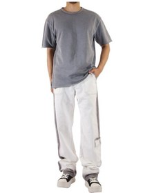 Resim Denim Beyaz - Gri Şeritli Paça Cep Detaylı Wide Leg Pantolon Beyaz 