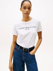 Resim Tommy Hilfiger Reg Corp Logo C-nk Ss Kadın Beyaz Badi Ww0ww40276ycf Beyaz 