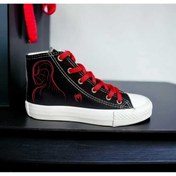 Resim LİASSHOES cizgi örümcek baskılı siyah keten çocuk spor ayakkabı sneaker 