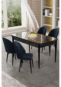 Resim Canisa Gale Serisi 80x132 Açılabilir Lak Panel Siyah Mermer Desen Mutfak Masa Takımı 4 Antrasit Sandalye Masa Siyah Mermer Desen Sandalyeler Antrasit 