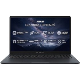 Resim Asus ExpertBook B1 B1503CVA-C78G512B4D010 Core 7 150U 32 GB 2 TB SSD 15.6" Free Dos Dizüstü Bilgisayar 