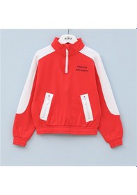 Resim Wanex Kız Çocuk Dik Yaka Yarım Fermuarlı Şardonlu Uzun Kol Kalın Sweatshirt - 31989 Nar Çiçeği 