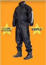 Resim Unisex Tam Kalıp Motorcu Cepli Kurye Su Gecirmez Yağmurluk Takım Siyah 