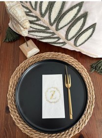 Resim Gold Yaldızlı Beyaz Çelenkli Z Harfi Garson Peçete 16 Adet 