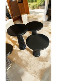 Resim Simillo Wood Wooden Ahşap 3 Lü Set Vazo Model Mantar Yan Sehpa Modern Siyah Renk Fiskos Siyah 