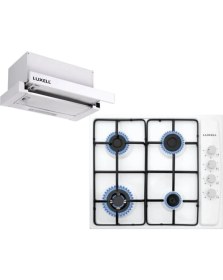 Resim Luxell 2'li Beyaz Aspiratörlü Set Modeli (Aspiratör + Ocak) 4 Gözlü Gazlı Emaye Yüzey 