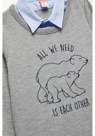 Resim Koton Erkek Bebek Uzun Kollu Gömlek Yaka Baskılı Sweatshirt Gri 