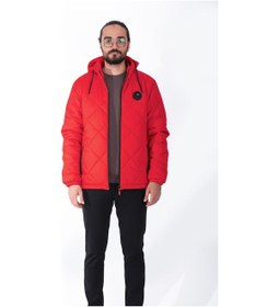 Resim Su Ve Rüzgar Geçirmez Jel Elyaflı Kapitone Cepli Spor Mont Kırmızı 