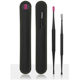 Resim Çift Kafa Spiral Yumuşak Silikon Kulak Kiri Temizleme Kulak Kepçe Seti Paslanmaz Çelik Kulak Kiri Temizleme Kulak Kepçe Temizleme Aracı Black 