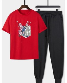 Resim Unisex Flowers Baskılı 2'li Eşofman Takımı Kırmızı 