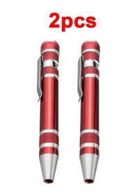 Resim Sunshine011 8'li 1 Ağzı Tornavida, Alüminyum Kalem Çok Amaçlı 2'li Tornavida Seti Kırmızı 