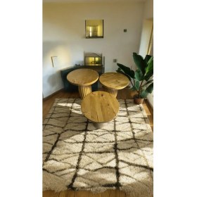 Resim Wood Wooden Ahşap 3lü Set Mantar Yan Sehpa Modern Tütün Renk Fiskos 