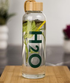 Resim bemy çarşı H2o Borosilikat Cam Matara Bambu Vakum Kapaklı Su Şişesi Suluk (Kumaş Kılıf Hediyeli) 600 