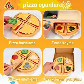 Resim Limon Dekor 50 Parça Ahşap Pizza Fırını Oyun Seti - Montessori Eğitici Mutfak ve Kesilebilir Oyuncak Yiyecek Seti 