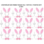 Resim Pembe Tavşan Kostüm Seti – Taç, Papyon, Ponpon (12’li Paket) 