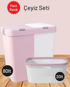 Resim Geseus Motek Ikili Kirli Çamaşır Sepeti Ve Çamaşır Selesi Ikili Set Çeyiz Seti Pembe+Pudra 