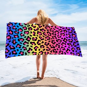 Resim 1 adet Renkli Leopar Baskılı Mikrofiber Plaj Havlusu - Yumuşak, Emici, Hızlı Kuruyan Yüzme ve Fitness Battaniyesi, Canlı Hayvan Desenleriyle Ev, Otel ve Açık Hava Aktiviteleri için Mükemmel 