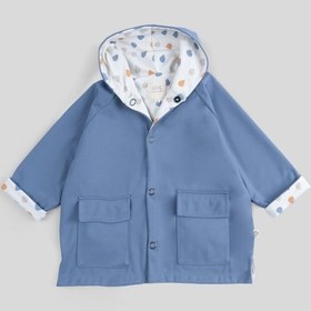 Resim Kapüşonlu Organik Pamuklu Bebek Yağmurluğu Faded Mavi 