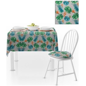 Resim Yaprak Desenli Turuncu Yeşil Beyaz Dijital Baskılı Petek Dokuma Masa Örtüsü 140x220 