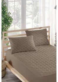 Resim Alez Takımı Sıvı Geçirmez 3 Parça %100 Pamuk Kapitoneli Kahve Tek Kişilik 