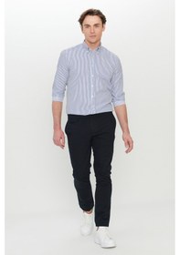 Resim AC&Co / Altınyıldız Classics Erkek Sıyah Pamuklu Slim Fit Dar Kesim Armürlü Yan Cepli Esnek Casual Pantolon Siyah 