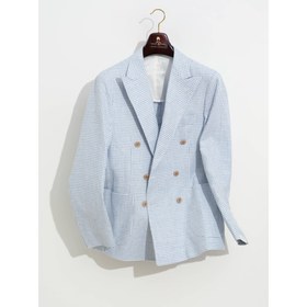 Resim Kruvaze Blazer Ceket - Mavi Pied de Poule - 52 