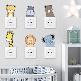 Resim Sevimli Afrika Hayvanları Safari Dekoratif Çok Amaçlı Çocuk Odası Duvar Sticker, Priz Sticker - 9 cm / Renkli / Priz Sticker 