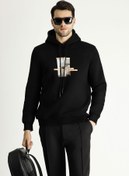 Resim Siyah Kapüşonlu İçi Polarlı Baskılı Pamuklu Sweatshirt Kigili