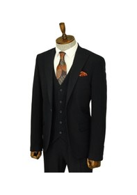 Resim Tek Düğmeli Slim Fit Lacivert Yelekli Erkek Takım Elbise - Wessi Navy Blue 