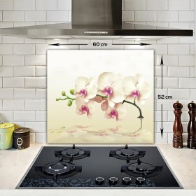 Resim Decorita Krem Orkide | Cam Ocak Arkası Koruyucu | 49,5cm x 76cm 