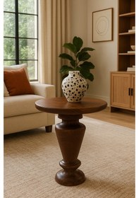 Resim Dekoratif Doğal Masif Fındık Renk Mantar Sehpa Tekli Sehpa Kahverengi 