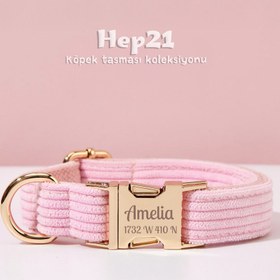 Resim Dog Collar Named Pink Velvet Collar 006529 - Leash + Lead Rope / L 