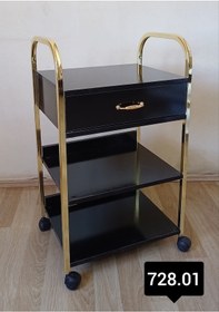 Resim Egeli Çekmeceli+raflı Etejer-gold Nikelajlı-siyah 