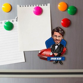 Resim Kırmızı Spor Arabalı Erkek Karikatürlü Buzdolabı Magneti 