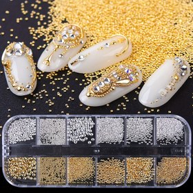 Resim 6/12 kutu paketleme tırnak takıları, çeşitli boyutlarda küçük çelik boncuklar düz taban yama tırnak sanatı DIY el yapımı yaratıcı aksesuarlar 