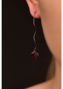 Resim Papatya Silver 925 Ayar Gümüş Rose Kaplama Garnet Zirkon Taşılı Dalgalı Zincir Sallantılı Küpe 