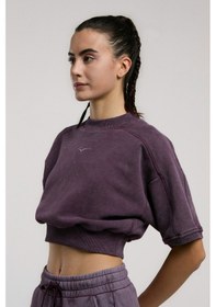 Resim Everlast Bronx 1910 Oversize Mor Crop Kadın Kısa Kollu Sweatshirt Koyu Mor 