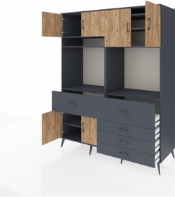 Resim Kronos Gardrop 7 Raflı 5 Çekmeceli 6 Kapaklı 176x59x221 Antrasit-çam/antrasit Çam/antrasit 
