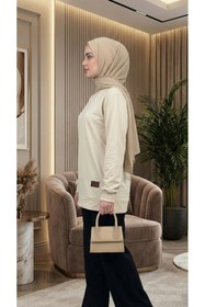 Resim unika boutique Kadın Bisiklet Yaka Tesettür Yırtmaçlı Armalı Tunik Sweat Sweatshirt 