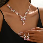 Resim Düğün Takı Seti 1 Pembe Kolye + 1 Çift Küpe 2 Parça Set Balolarda Giymeye Uygun Takı 