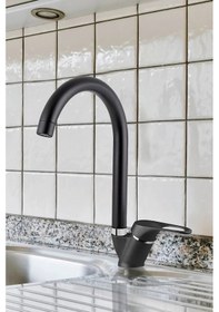 Resim Boheme Mat Siyah Mutfak Bataryası Aç Kapa Mix Musluk Sıcak Ve Soğuk Su Girişli Siyah 