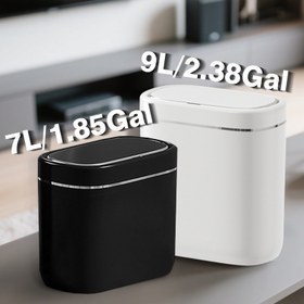 Resim Akıllı İletişimsiz Sensörlü Kapaklı Çöp Kutusu - 7L/1.85Gal & 9L/2.38Gal Çift Seçenek, Koku Geçirmez Kapak, Eller Serbest Otomatik Çalışma, Dayanıklı Plastik Modern Dikdörtgen Tasarım ve Ergonomik Kapaklı Sensor Mekaniziyle Mutfak&Banyo İçin (AA Pil Dahil Değildir) Beyaz/Siyah Hijyenik ve Yer Kazandırıcı, Şık Kompakt Kullanım İle Akıllı Sensor Teknolojisi Ve Sessiz Çalışma, Akıllı Sensörlü Çöp Kutusu,Akıllı Çöp Kutusu Banyo,İnce Banyo Çöp Kutusu,Akıllı Çöp Kutusu Mutfak 