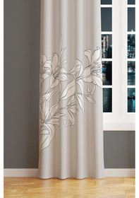 Resim Beyaz Çiçekler Desenli Süet Oturma Odası Salon Fon Perde Baskılı Ekstrafor Büzgü Tek Kanat Prd-1052 Çok Renkli 