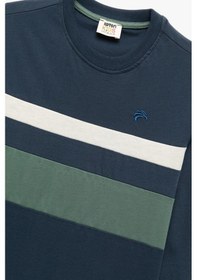 Resim Koton Erkek Çocuk Pamuklu Yuvarlak Yaka Uzun Kollu Çizgili Sweatshirt Lacivert 